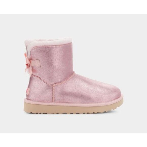 UGG MINI BAILEY BOW GLISTEN - PCD - Pink Cloud Size 6 NWB - Picture 2 of 6
